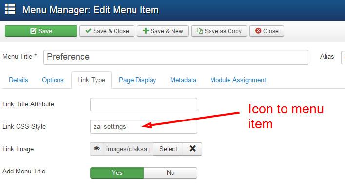 insert icons for za menu